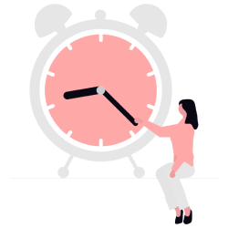 Cartoon image of an alarm clock being operated by a business owner as time ticks towards their VAT deadline